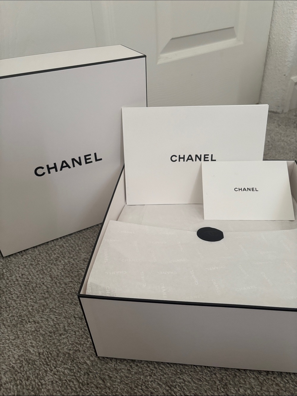 Chanel White and Black Branded Gift Box with blank card.